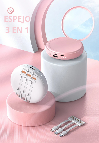 MIRRORCHARGER-Espejo portátil led blanco con cargador portatil con calentador