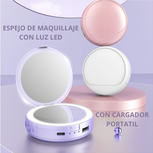 MIRRORCHARGER-Espejo portátil led blanco con cargador portatil con calentador