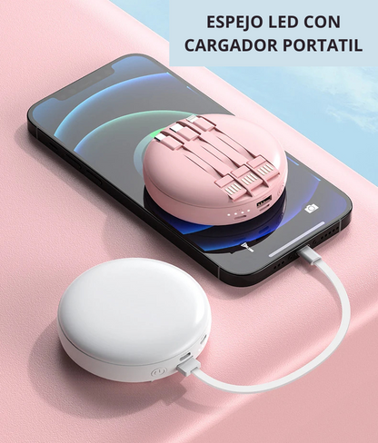 MIRRORCHARGER-Espejo portátil led blanco con cargador portatil con calentador